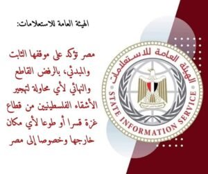 مصر تؤكد موقفها الثابت والمبدئي بالرفض القاطع والنهائي لأي محاولة لتهجير الفلسطينيين قسرا أو طوعا