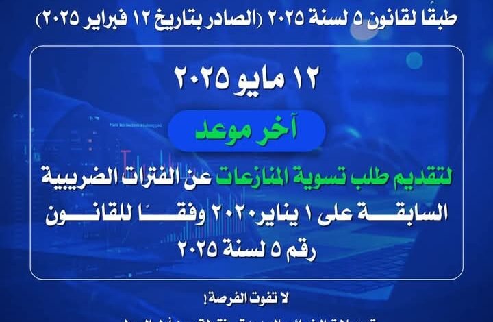 الضرائب": 12 مايو الجاري.. آخر موعد لتقديم طلب تسوية المنازعات