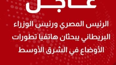 الرئيس المصري ورئيس الوزراء البريطاني يبحثان  تطورات الأوضاع في الشرق الأوسط
